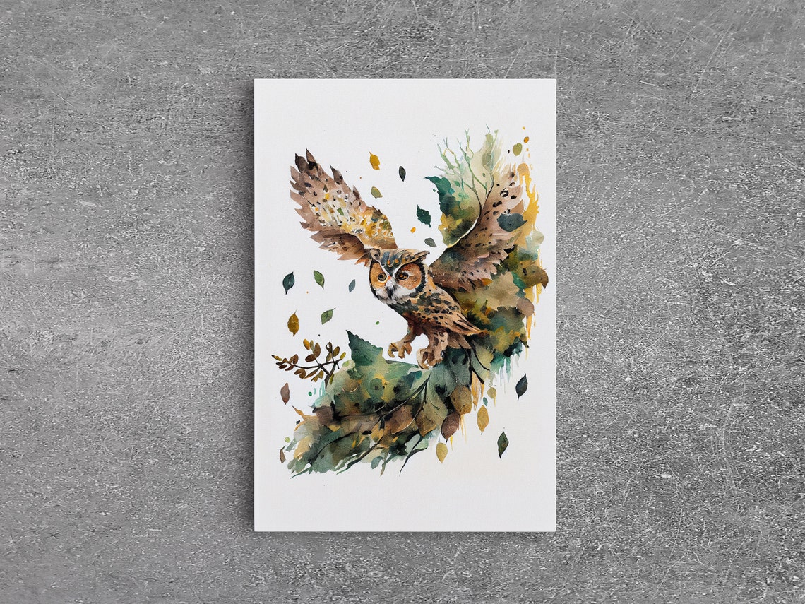 Owl In Flight Watercolor Painting Spreading Wings Bird Print - Image 6