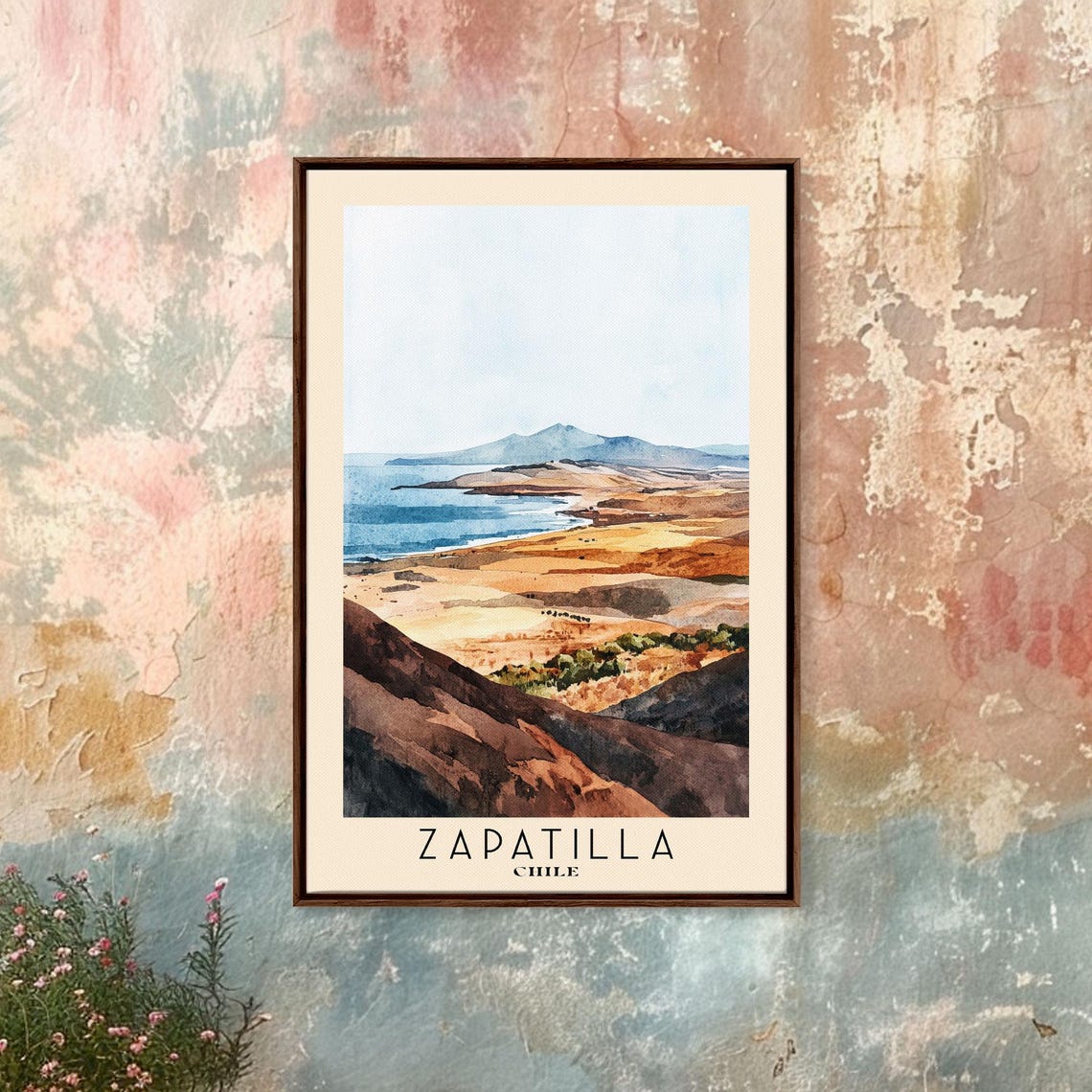 Zapatilla Chile Desert Coast Dunes Rocky Shore Watercolor Poster - Image 4