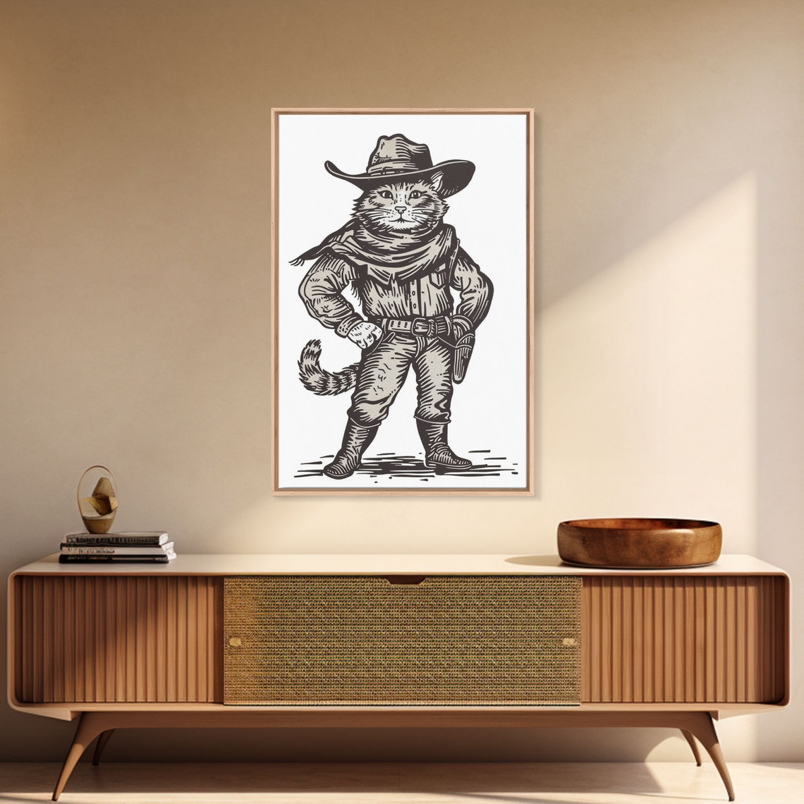 Cowboy Cat Vintage Engraving Style Western Gunslinger Kitty Poster - Image 3