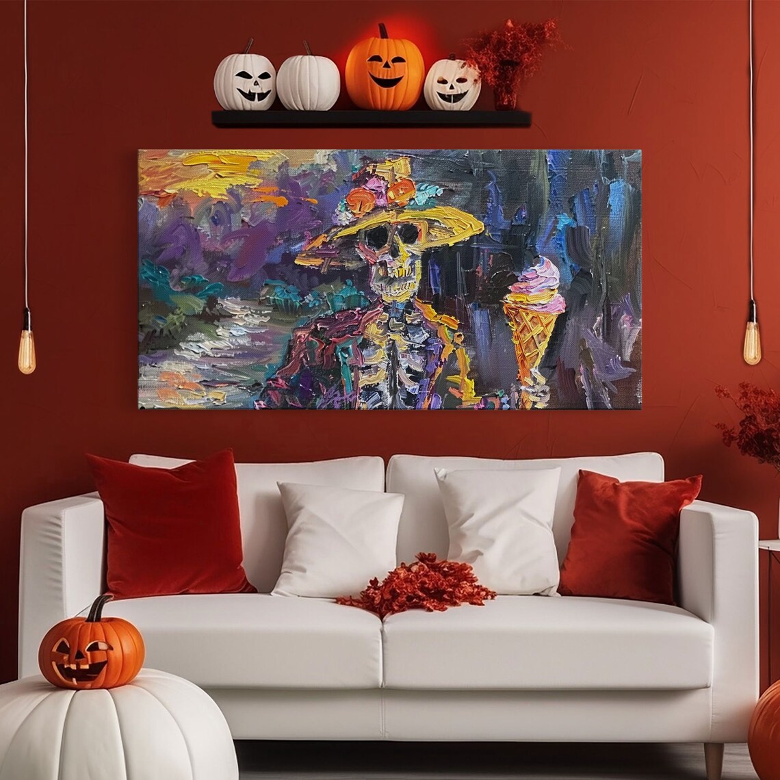 Skeleton In Flower Hat Holding Ice Cream Colorful Whimsy Art Poster - Image 6