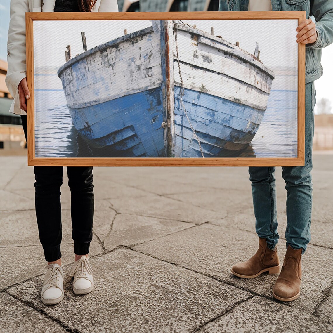 Weathered Blue Wooden Boat Bow White Hull Nautical Coastal Photo Poster - Image 5