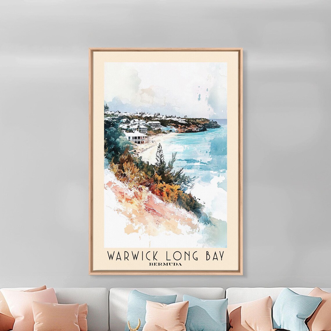 Warwick Long Bay Bermuda Watercolor Coastal Beach Scene Travel Poster - Image 2