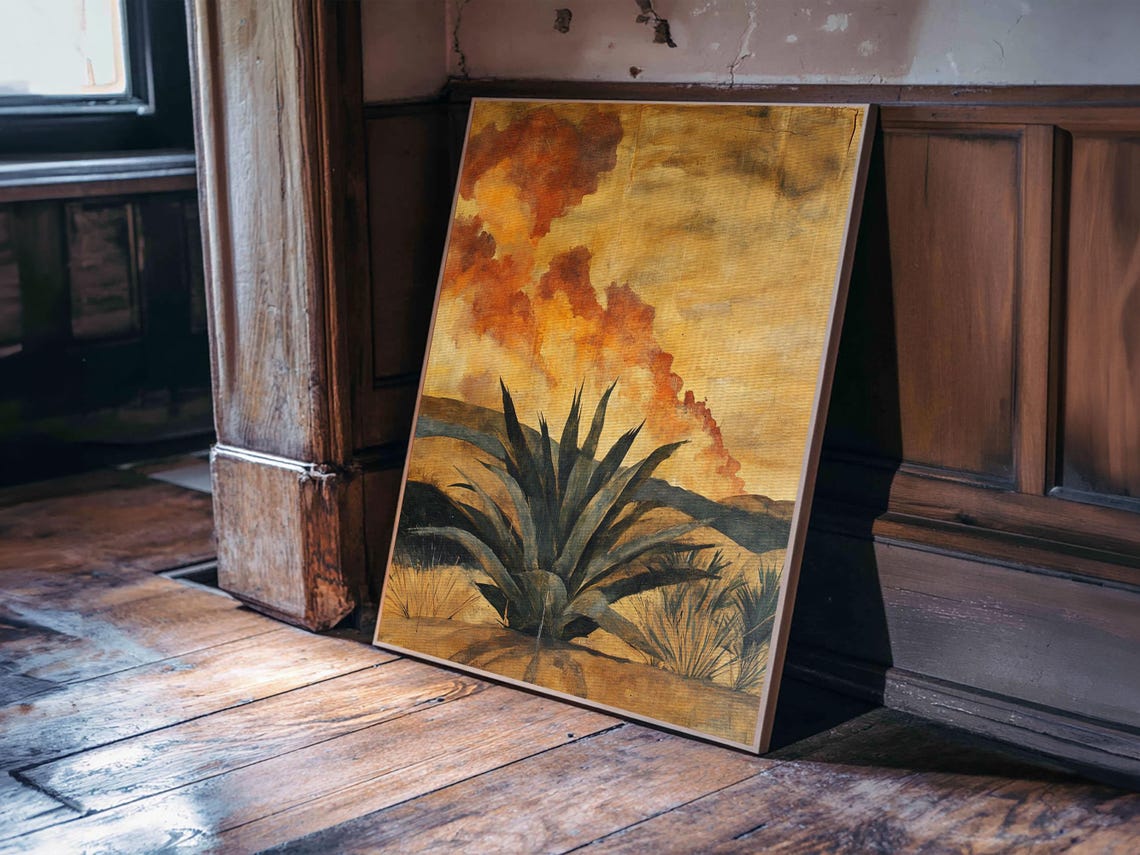 Agave In Desert Landscape Dramatic Sunset Southwestern Wall Art Print - Image 2