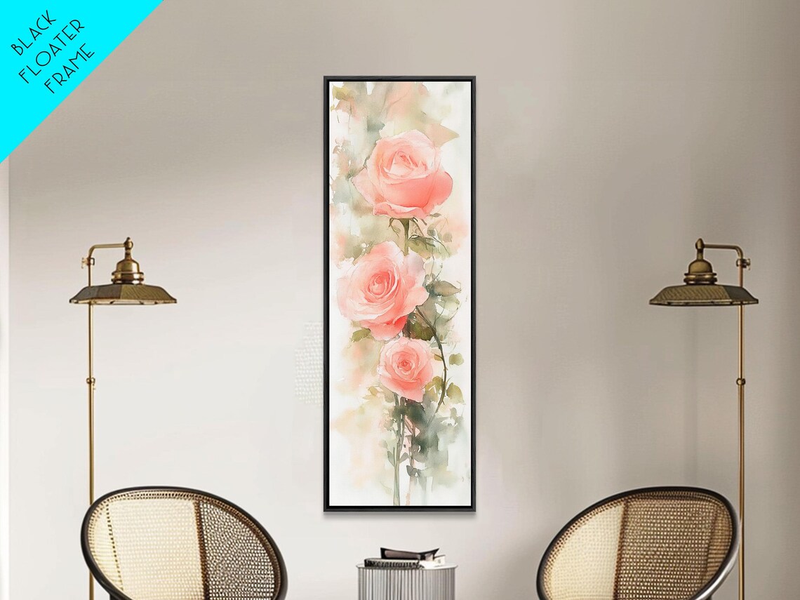 Coral Pink Roses Watercolor Botanical Blossom Soft Floral Wall Poster - Image 2