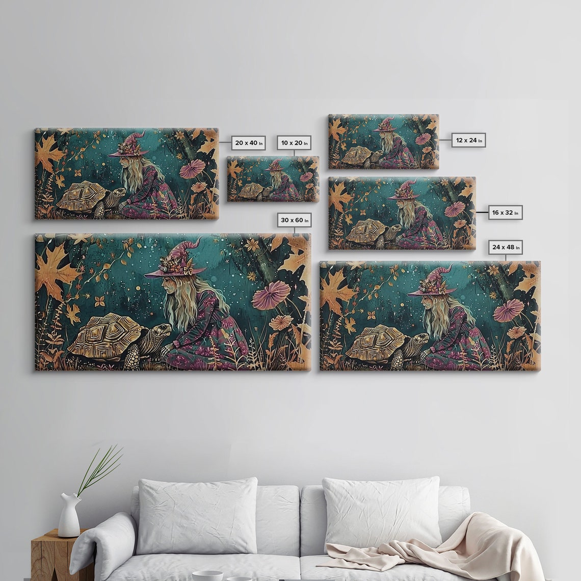 Victorian Witch With Tortoise Familiar In Autumn Forest Art Print - Image 2