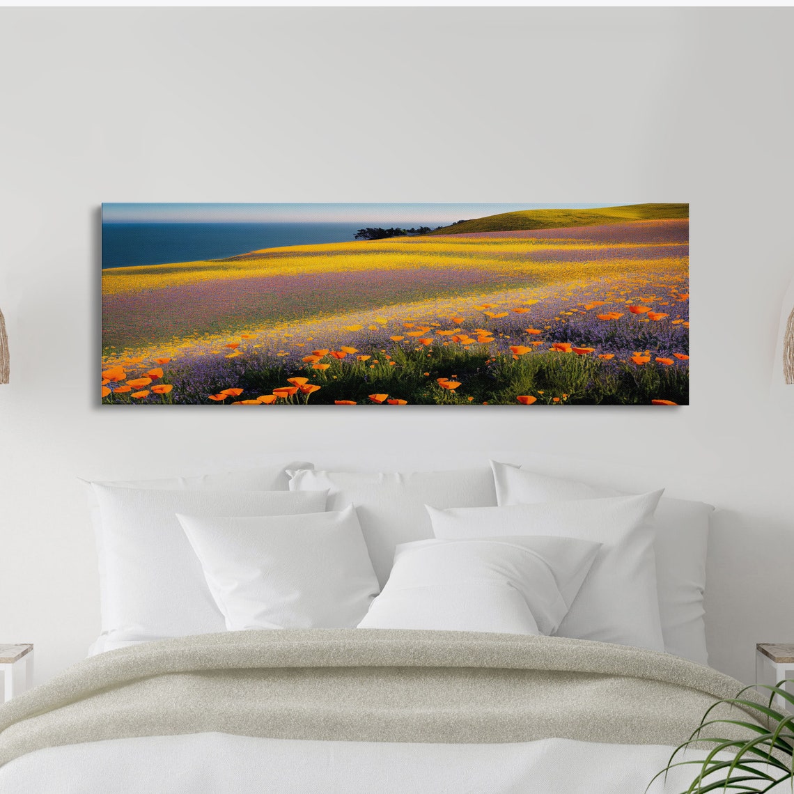 Orange Poppy And Lupine Field By The Ocean Coastline Panoramic Print - Image 3