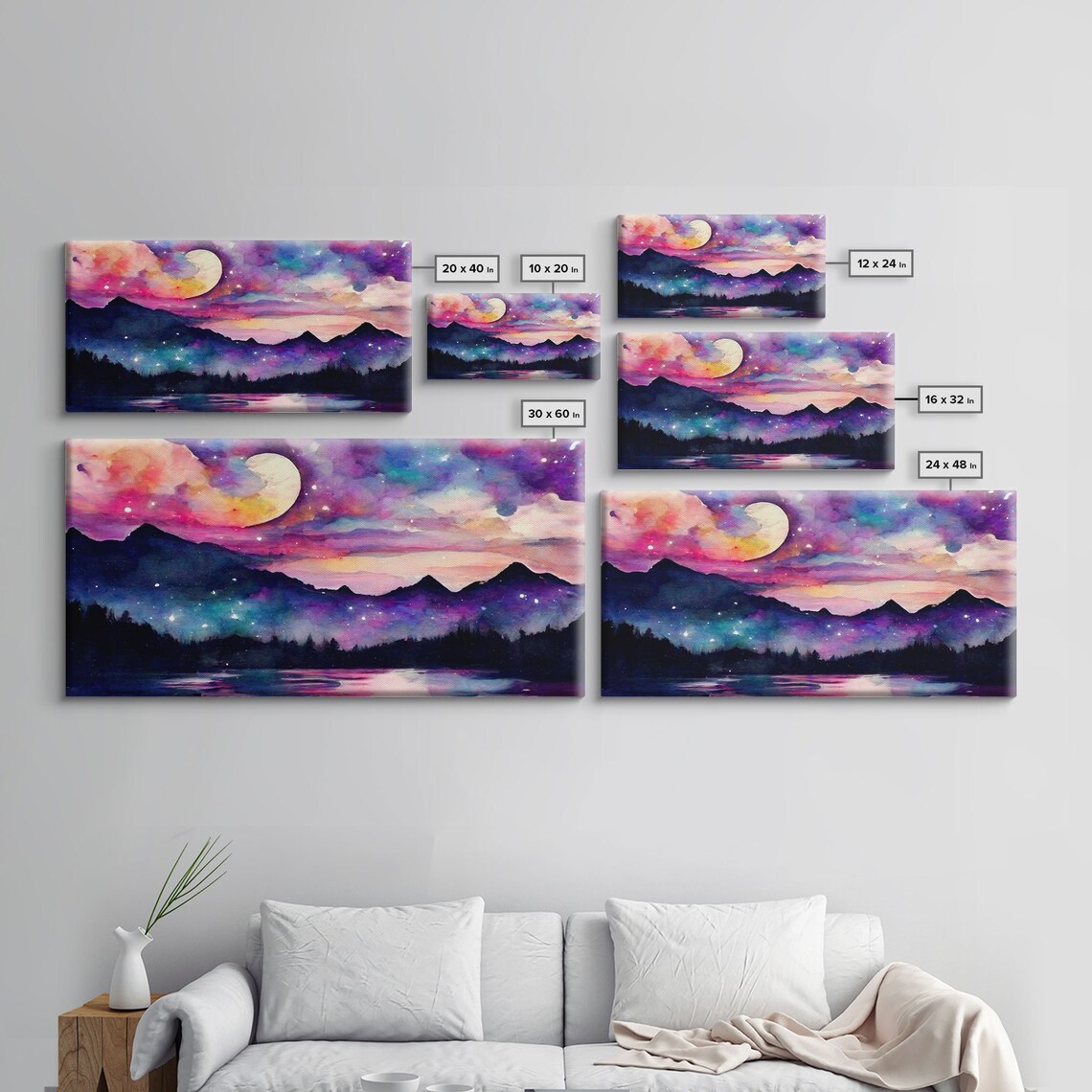 Magical Forest Print, Lake Forest Mountains Landscape - Image 2