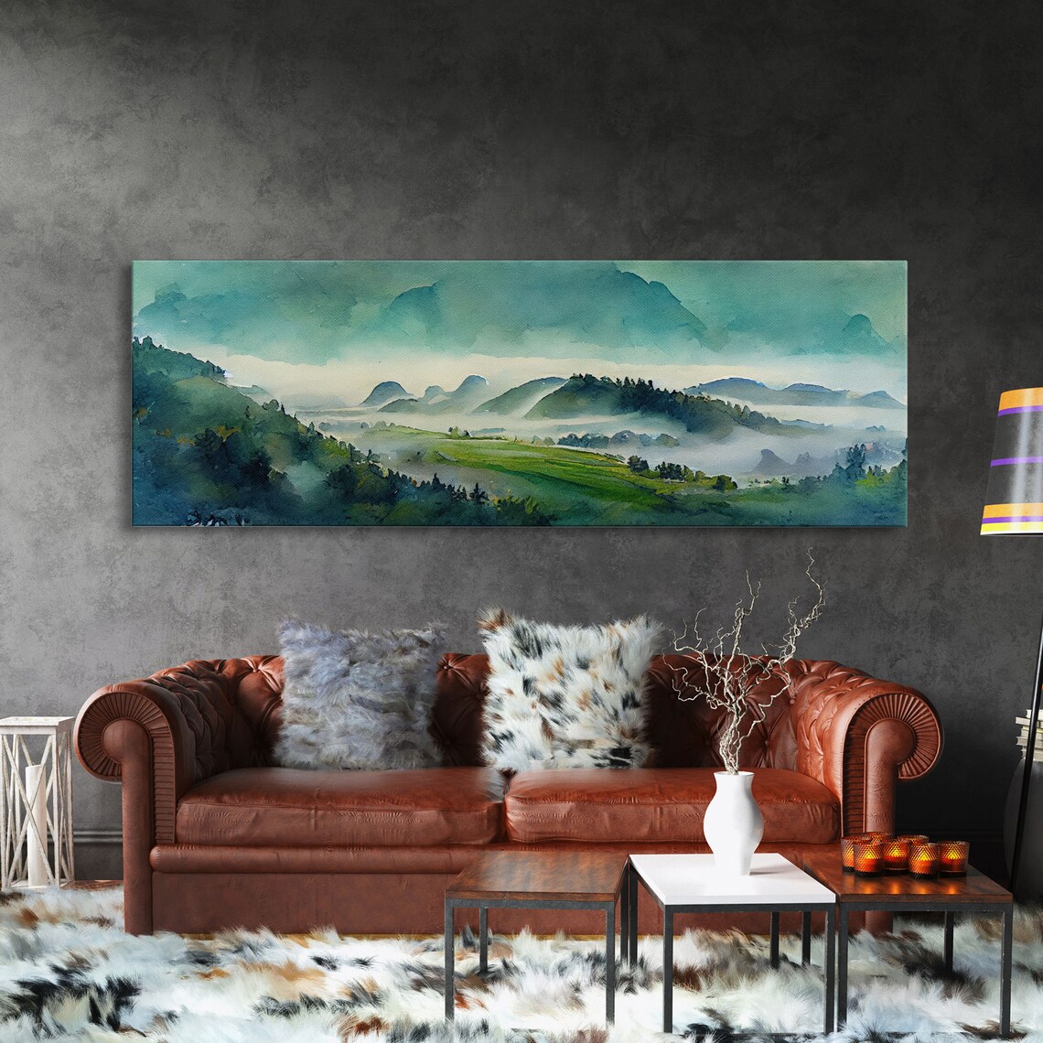 Emerald Green Landscape Watercolor Art Print - Image 3
