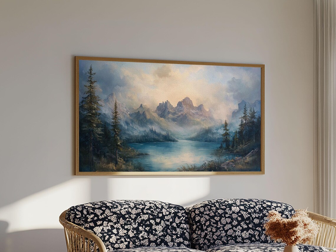 Foggy Mountain Forest Landscape Painting Print Landscape On Ready Too Hang Large Panoramic Wall Art Prints Landscape Art - Image 2