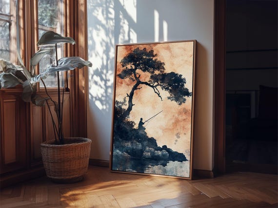 Japanese Fisherman, Wabi Sabi Minimalist Art Print