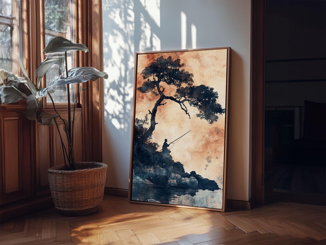 Japanese Fisherman, Wabi Sabi Minimalist Art Print