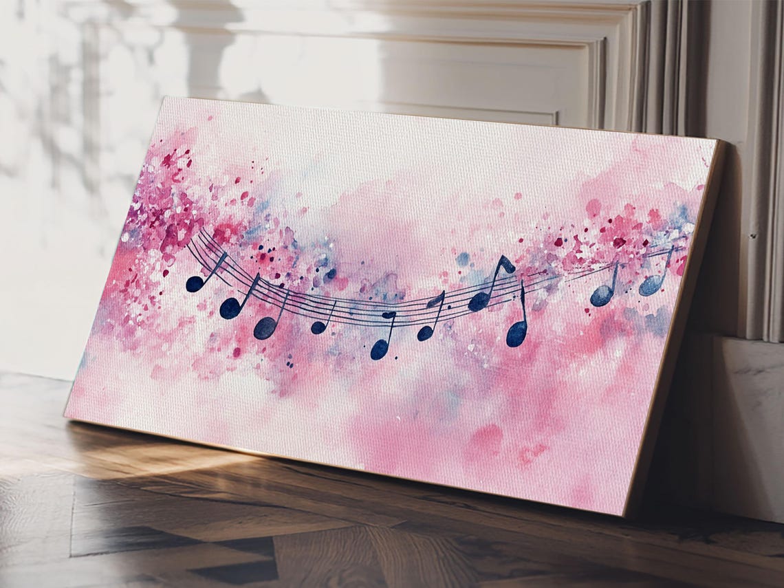 Pink Watercolor Music Notes Melody Staff Splash Romantic Wall Poster - Image 5