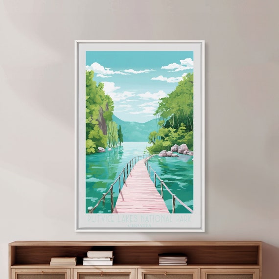Plitvice Lakes National Park Travel Print Wall Art Original Travel Poster Retro Style Home Decor Wall Hanging Travel Gift Idea