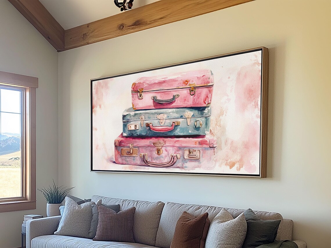 Vintage Suitcase Painting, Rustic Cottagecore Art Print - Image 5