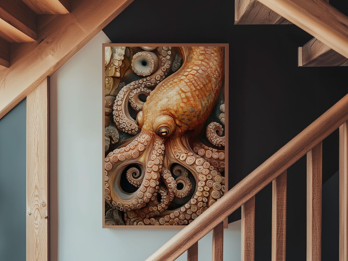 Octopus Tentacles Framed Print Coastal Decor Ocean Art Nautical Wall Art Above Sofa Whimsical Octopus Painting Artwork - Image 5