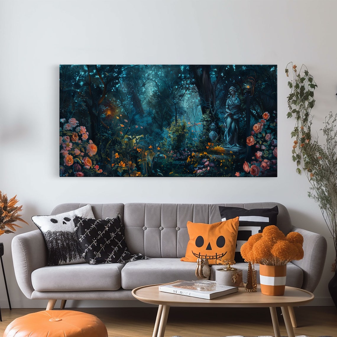 Mysterious Statue In Moonlit Night Garden Dark Academia Art Print - Image 5