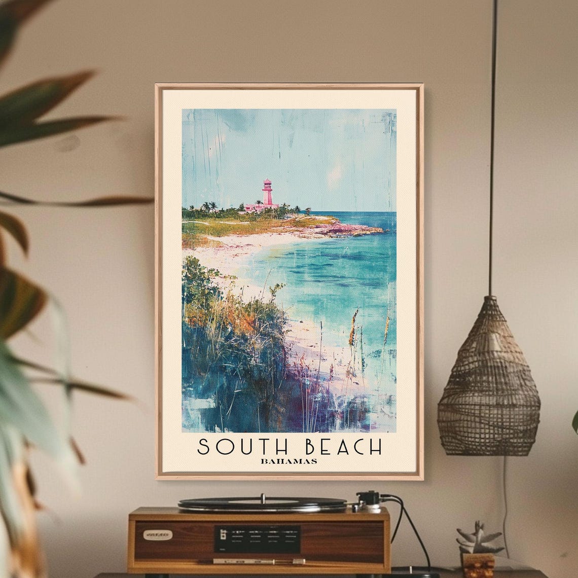 South Beach Bahamas White Sand Pink Lighthouse Turquoise Water Poster - Image 3