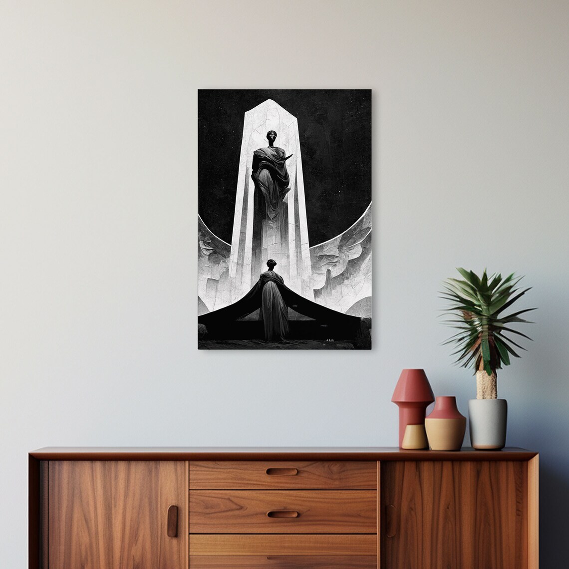 Black And White Art Deco Statue Obelisk Portal Minimalist Wall Poster - Image 5