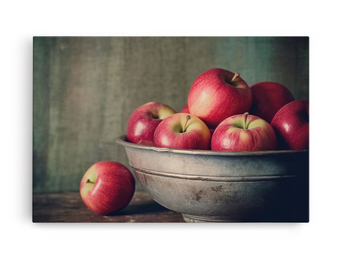 Red Apples In Rustic Bowl Moody Still Life Photography Kitchen Poster - Image 5