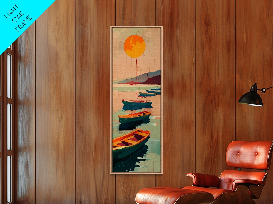 Rowboats Sailboats Golden Sun Calm Harbor Ukiyo E Art Poster