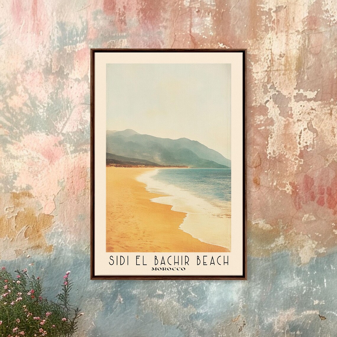 Sidi El Bachir Beach Morocco Golden Sand Bay Misty Mountain View Poster - Image 4