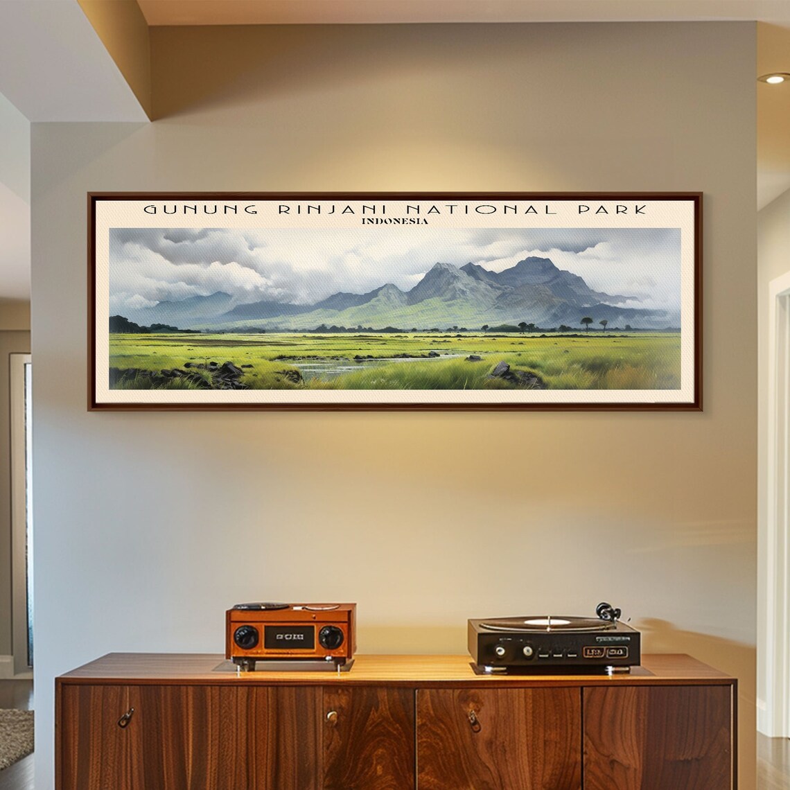 Gunung Rinjani Indonesia Volcano Peak Green Savanna Clouds Travel Poster - Image 4