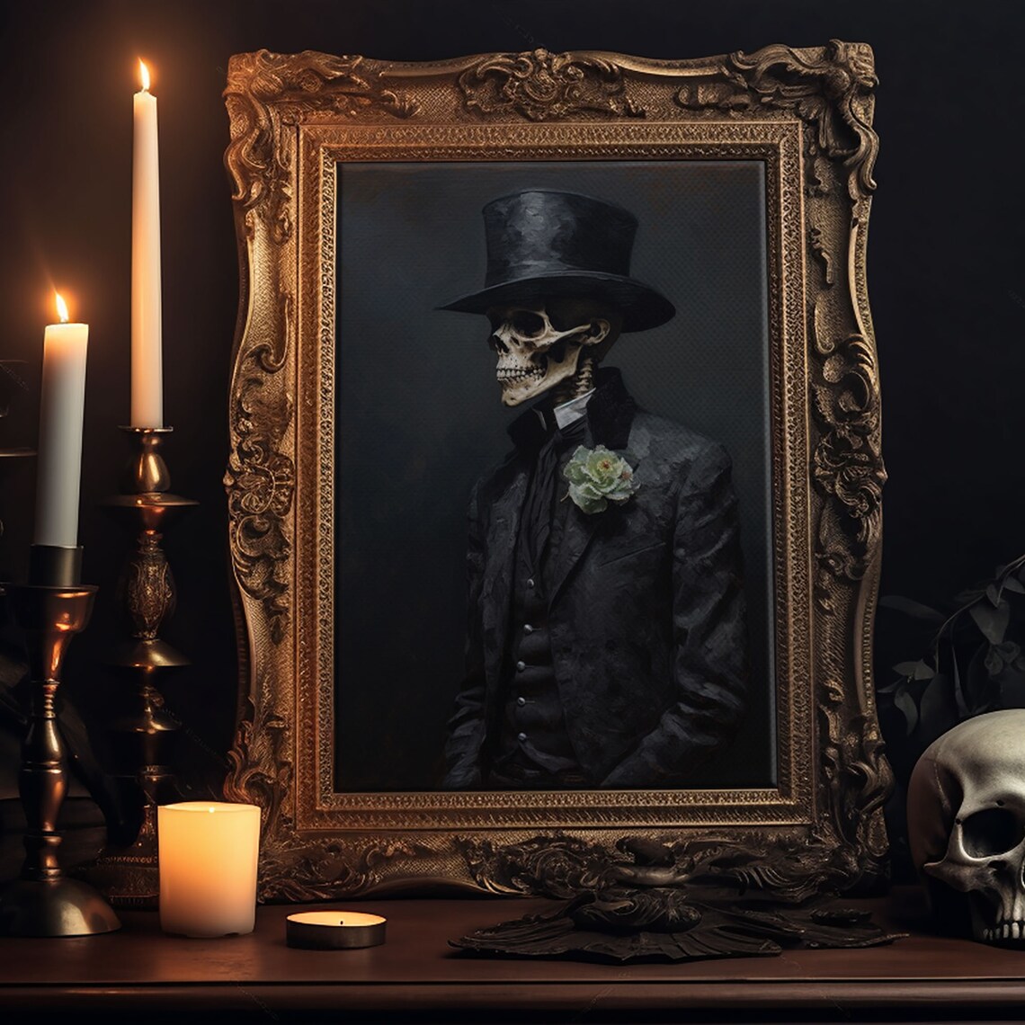 Dapper Gentleman Skeleton Halloween Art Print, Goth - Image 5