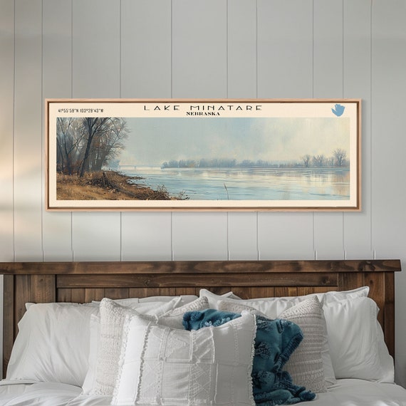 Lake Minatare Nebraska Framed Print Lake House Decor Panoramic Wall Art Travel Poster Landscape Painting Living Room Decor