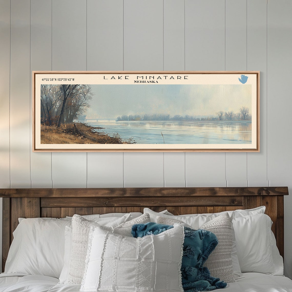 Lake Minatare Nebraska Icy Winter Shoreline Panoramic Travel Poster