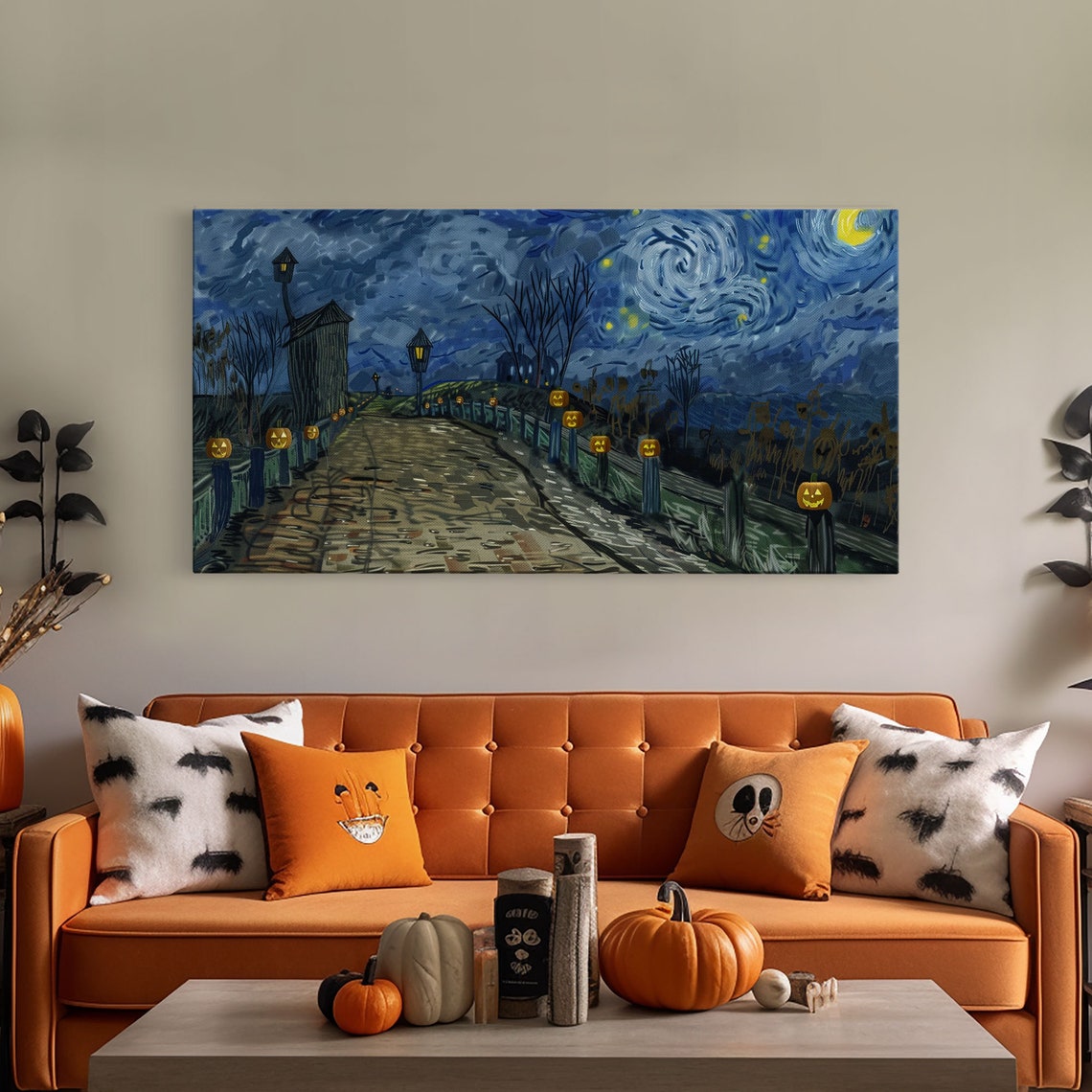 The Haunted Bridge Framed Print Spooky Home Decor Starry Night Inspired - Image 5