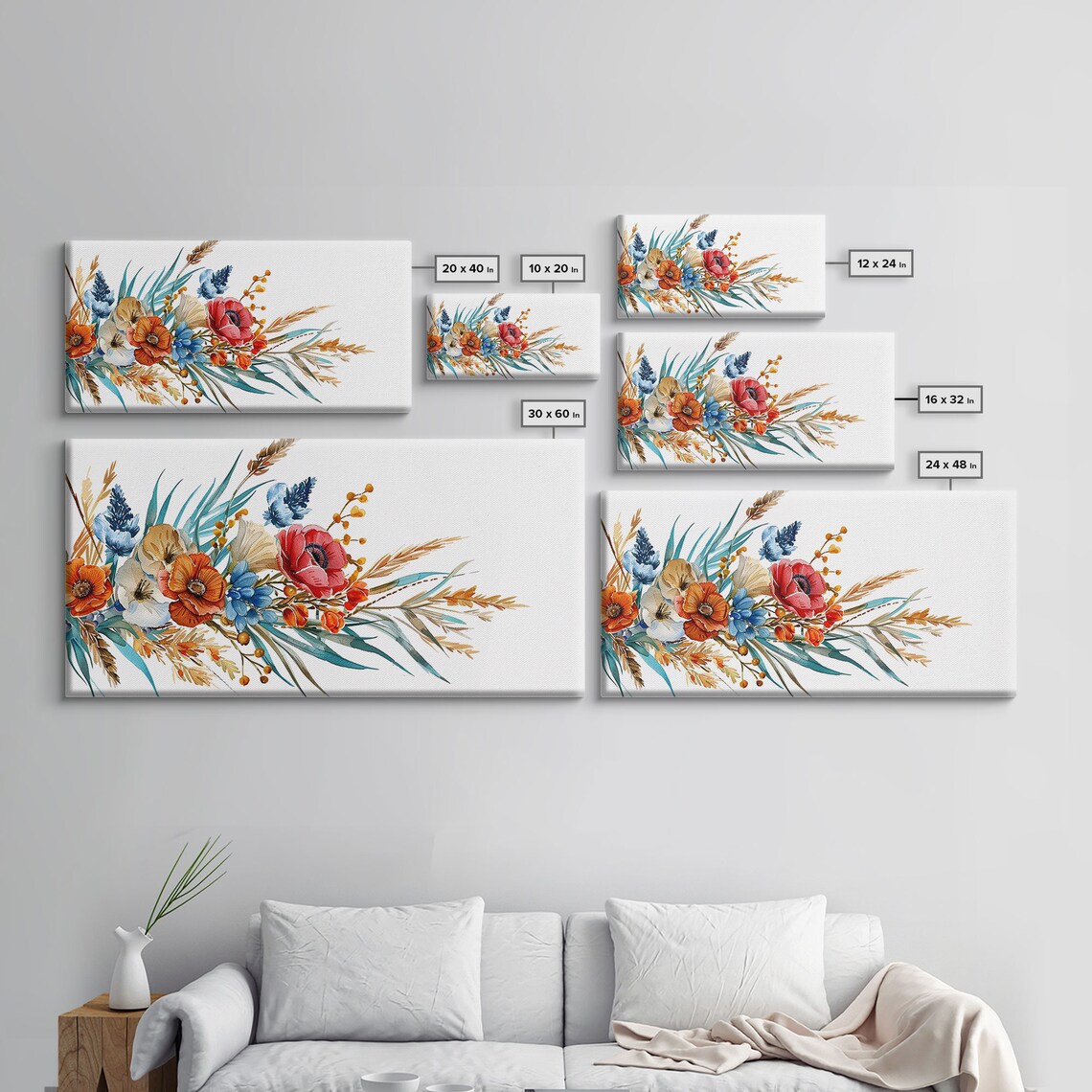 Watercolor Poppies Cornflowers Wheat Floral Bouquet White Art Poster - Image 2
