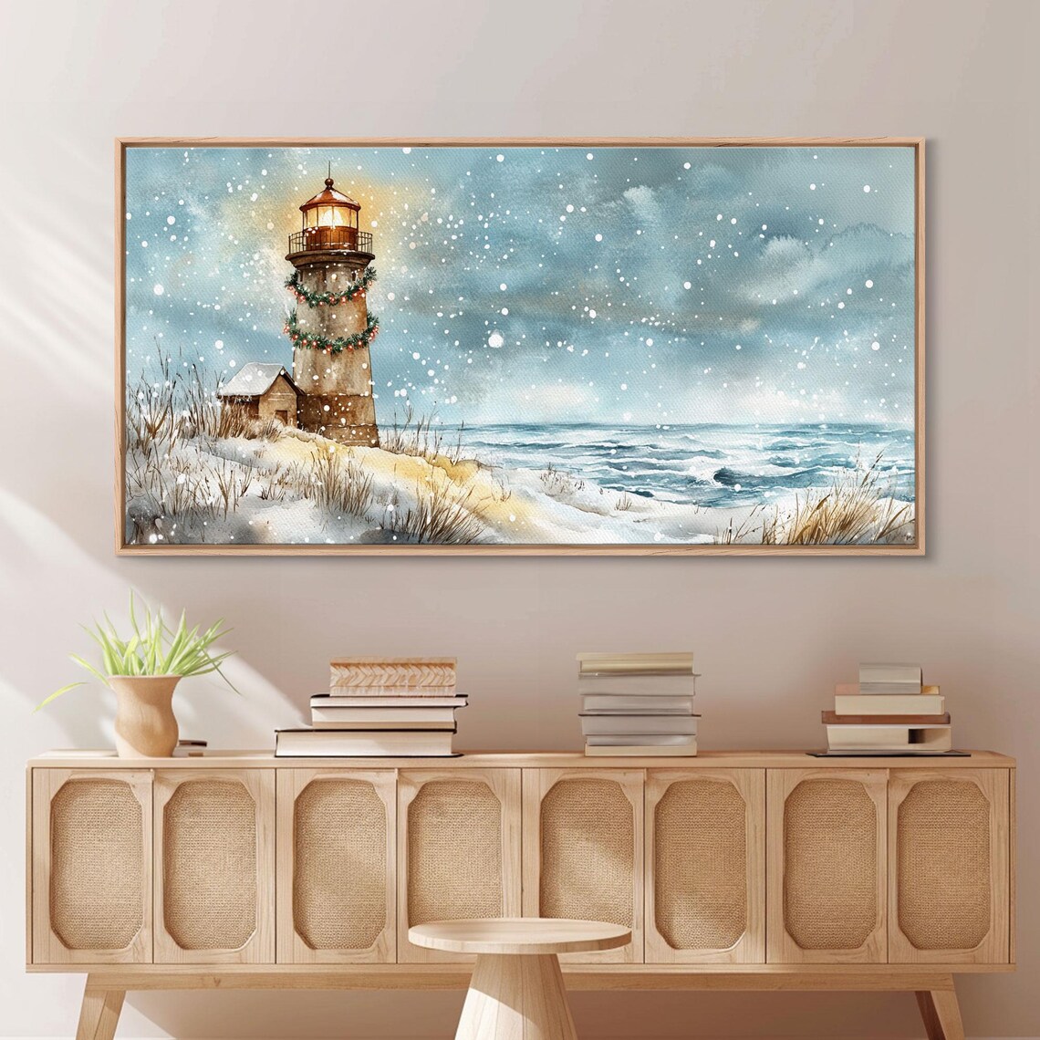 Coastal Christmas Lighthouse, Holiday Art Print - Image 3