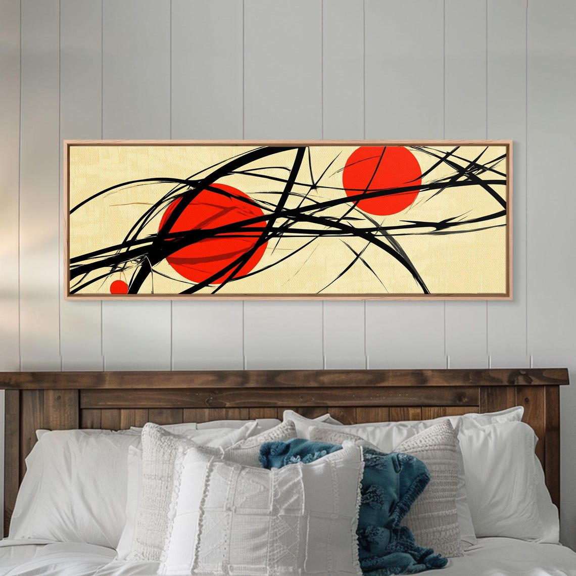 Sun Streaks 3 Red Suns With Black Streams Framed Print Mcm Style Geometric Abstract Wall Art - Image 5