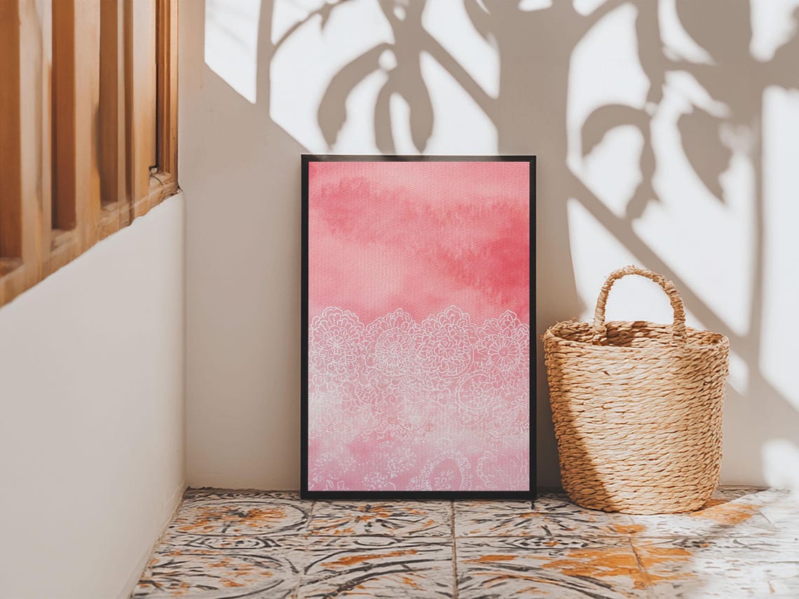 Pink Lace Floral Border Watercolor Delicate Romantic Art Print - Image 6