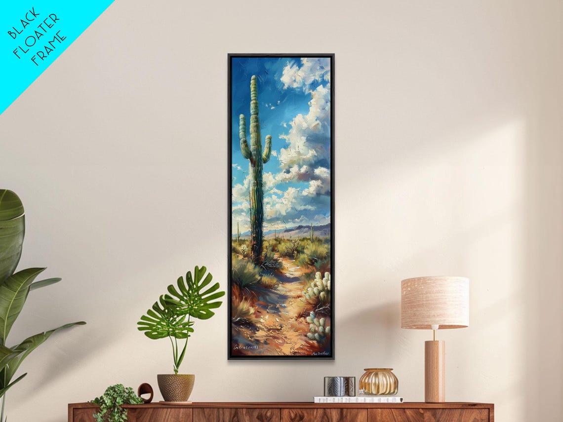 Tall Saguaro Cactus Desert Blue Sky Puffy Clouds Nature Poster - Image 6