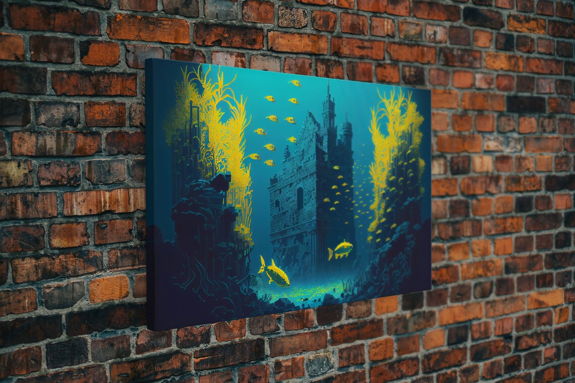 Underwater Castle 8-Bit Pixel Art, Video Game Room Art Print - Image 5