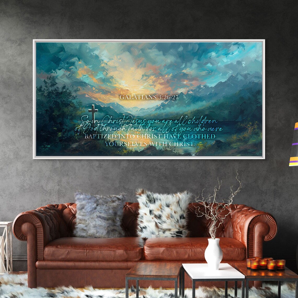 Galatians 3:26-27 Children of God Cross Mountain Bible Verse Wall Art