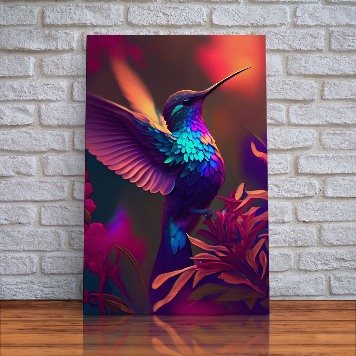 Hummingbird In Flight, Cute Animal Retro Wave Art Print - Image 5