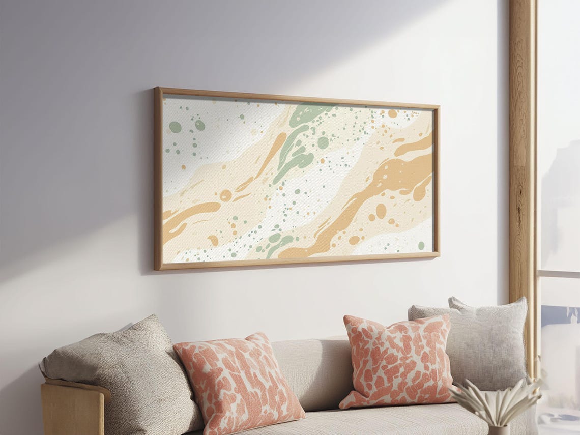 Abstract Brush Strokes Mid Century Modern Beige Sage Green White Minimal Wall Art Poster