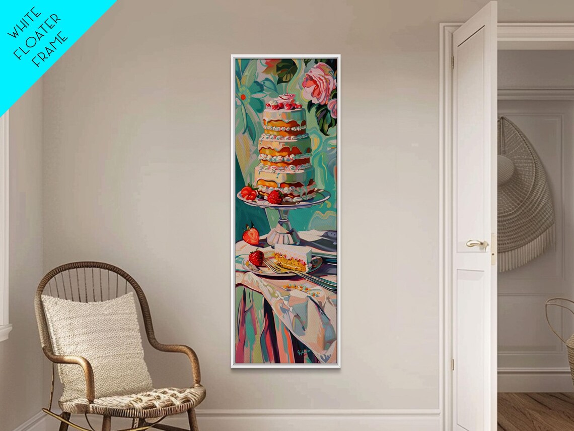 Colorful Layered Cake Strawberry Dessert Still Life Painting Poster