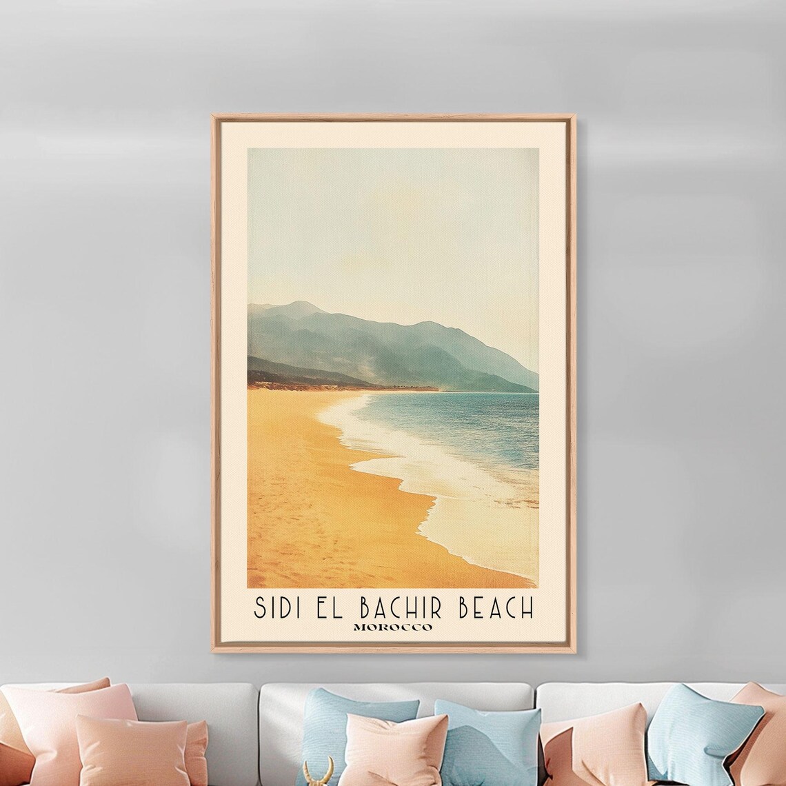 Sidi El Bachir Beach Morocco Golden Sand Bay Misty Mountain View Poster - Image 2