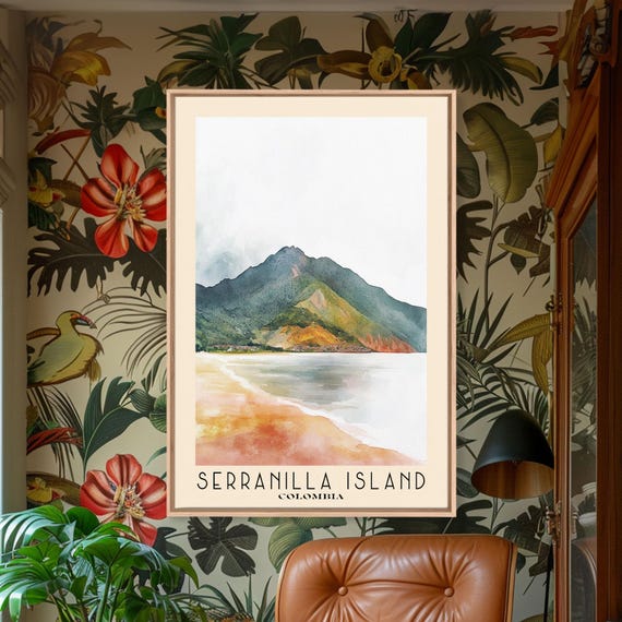Serranilla Island Colombia Watercolor Beach Print Vacation Gift Colombia Wall Art Framed Print Framed Beach Painting