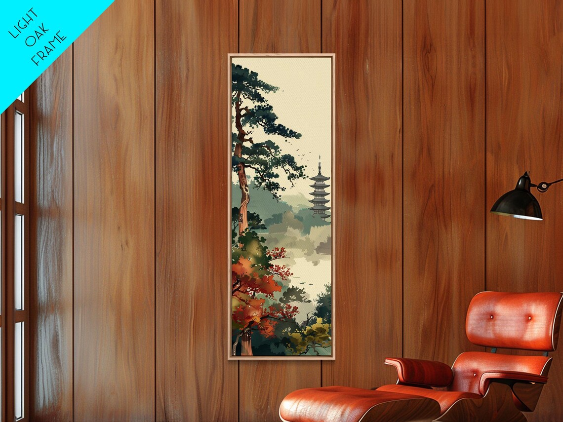 Pagoda and Pine Tree in Misty Landscape, Ukiyo-E Art Print