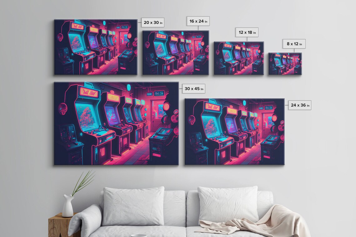 Synthwave Arcade Room Art Print, Retro 90s Neon - Image 2