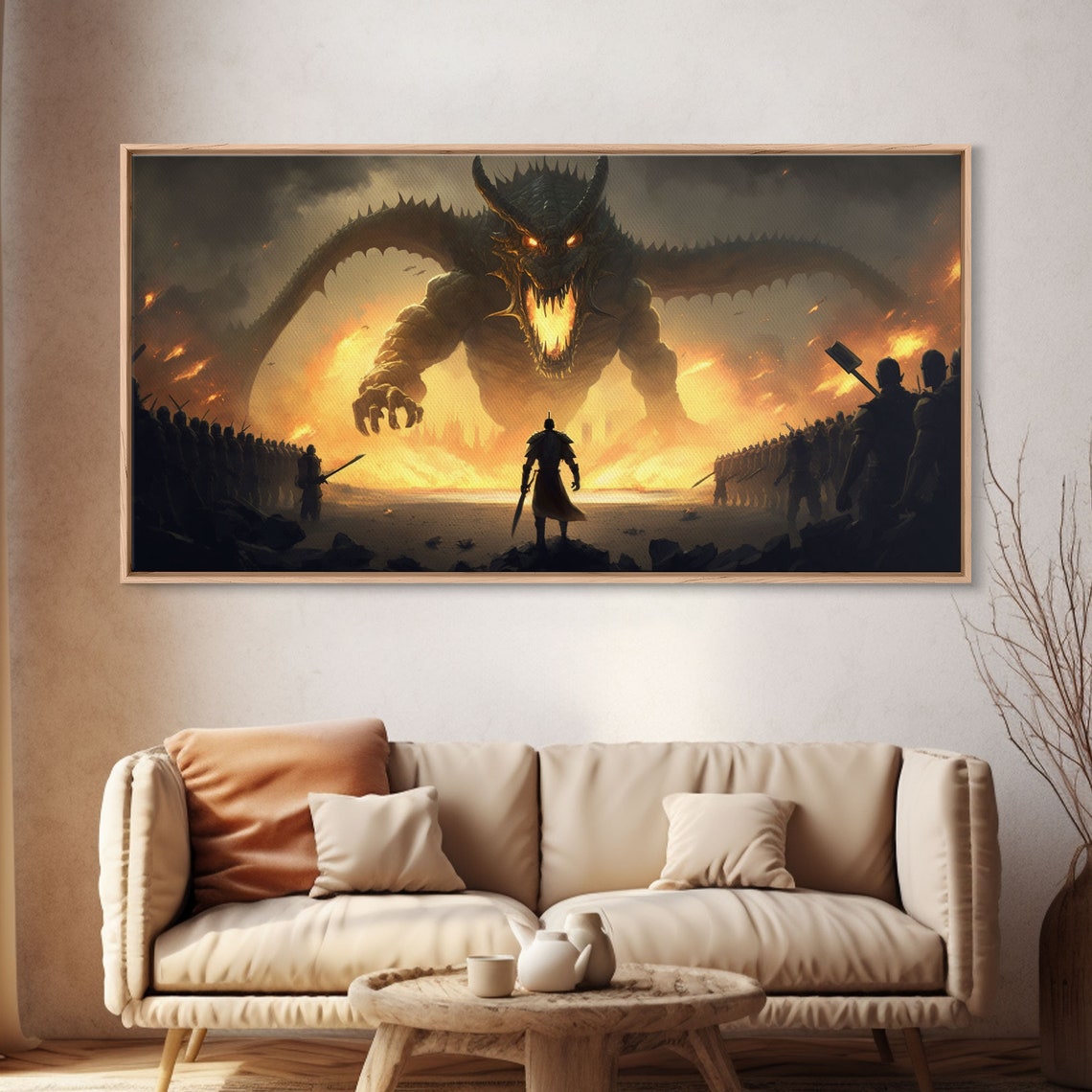 Warrior Facing Fire Dragon Epic Battle Fantasy Dark Knights Art Poster - Image 4