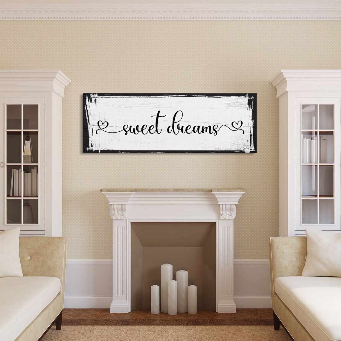 Sweet Dreams Heart Flourish Distressed White Bedroom Sign Wall Poster