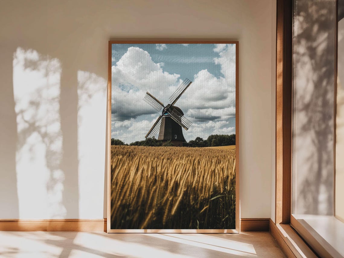 Dutch Windmill Golden Wheat Field Countryside Landscape Travel Poster - Image 2