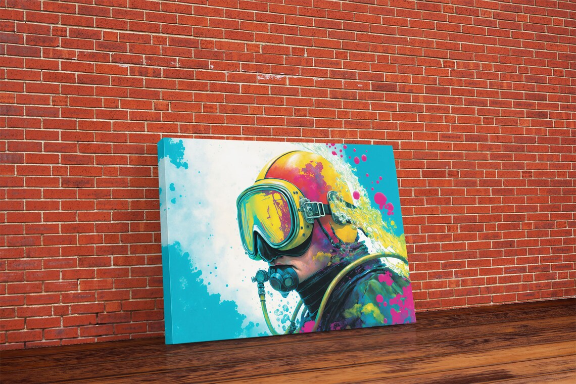 Graffiti Pop Art Scuba Diver, Retro Underwater Art Print