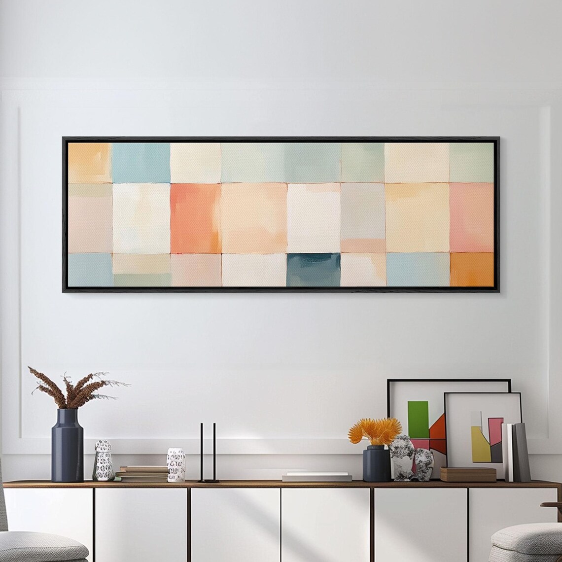 Mid Century Modern Abstract Pastel Squares Soft Neutral Art Poster - Image 3