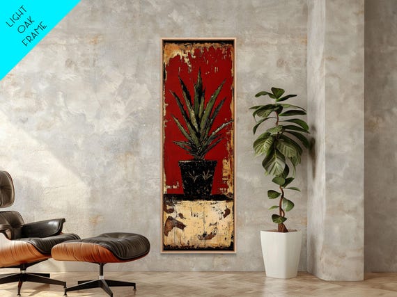 Agave Plant In Red Pot Print Southwest Wall Art Rustic Decor Botanical Prints Bold Colors Living Room Art
